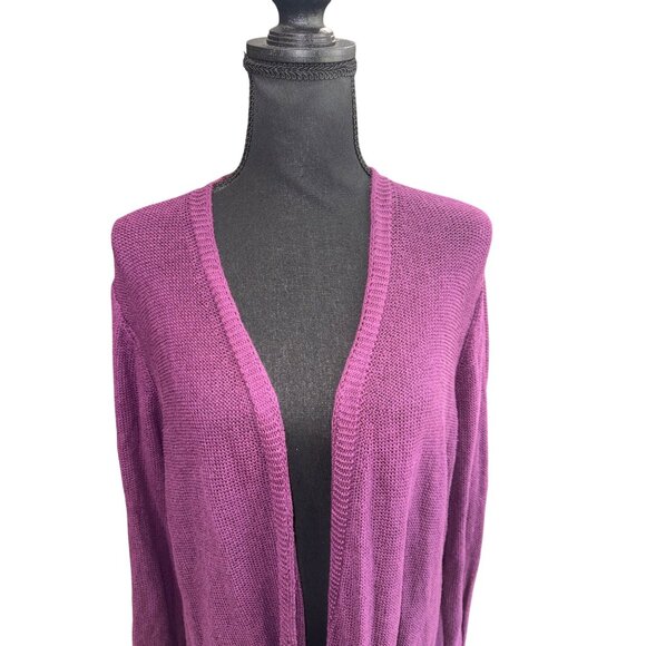 J. Jill Linen Purple Plum Burgundy Open Front Long Cardigan Sweater Lightweight - Picture 3 of 9